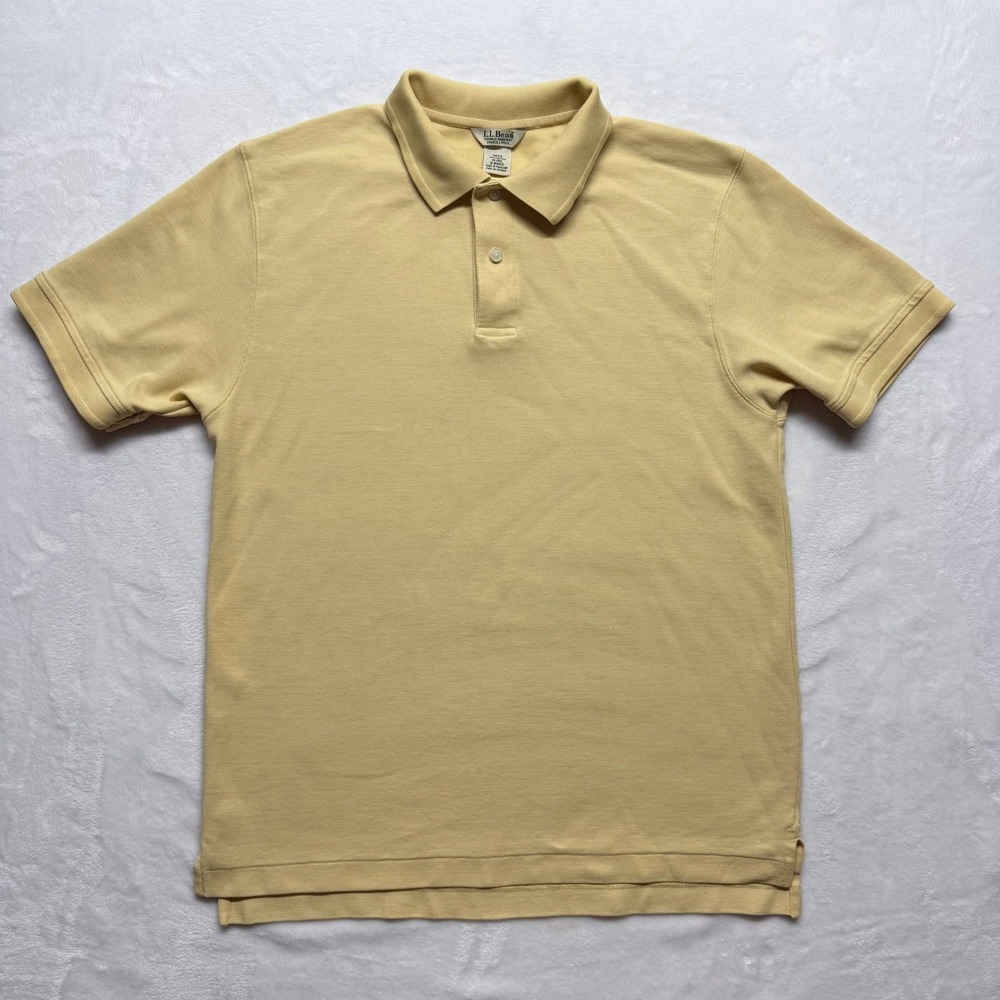 LL‎ Bean Mens Wrinkle Resistant Double Polo Shirt Yellow Cotton M-REG